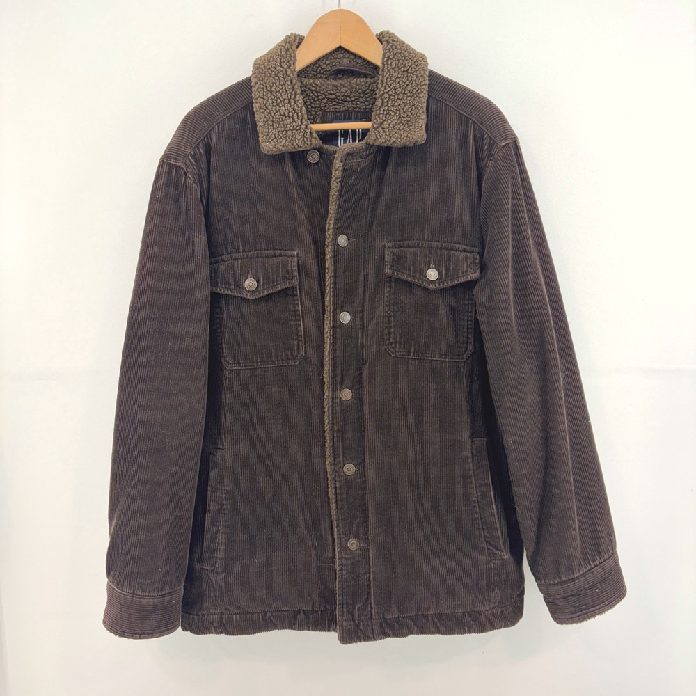 Gap Mens Corduroy Sherpa Lined Trucker Jacket Brown Medium 2002 Vintage Y2K